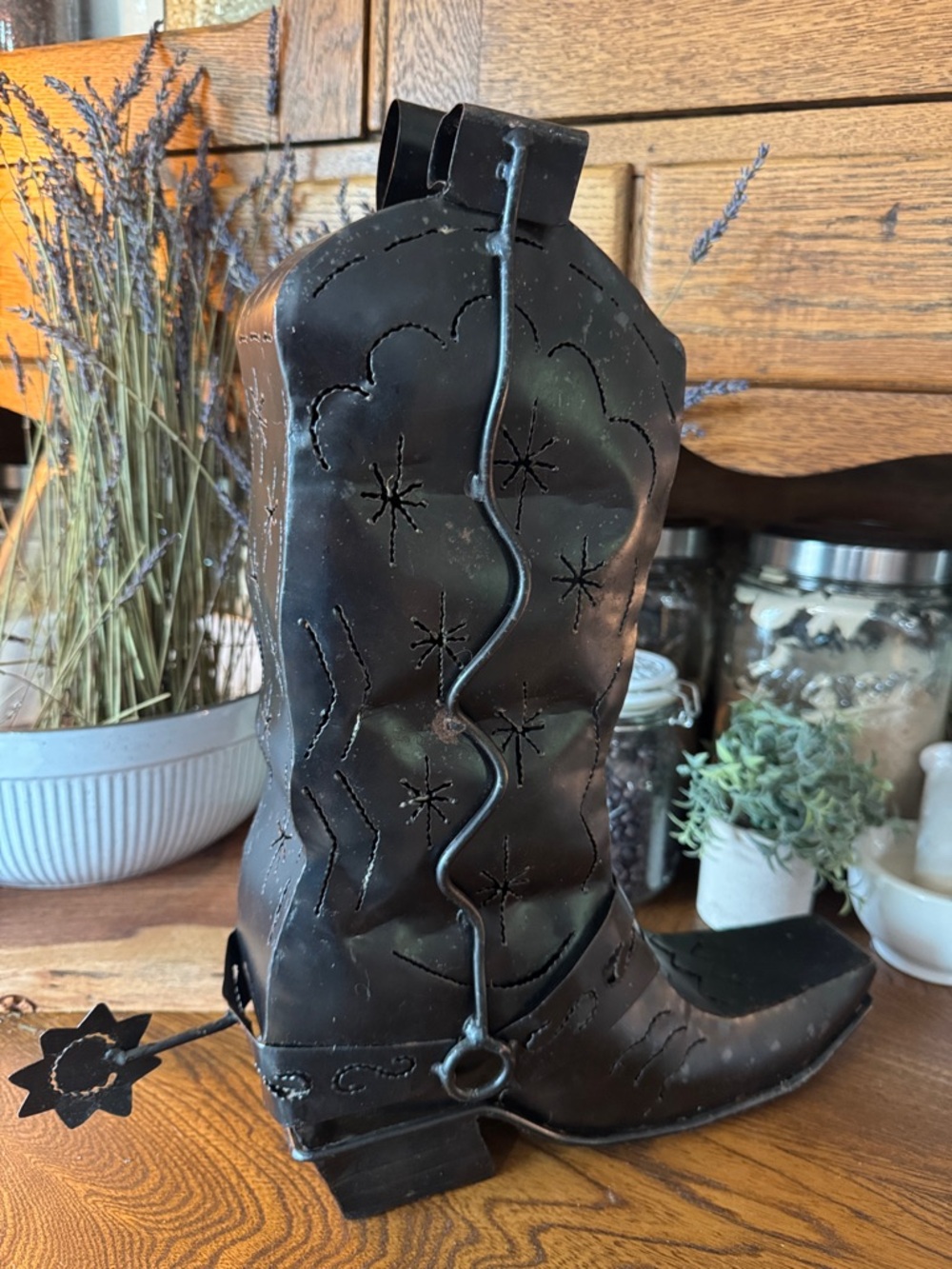 KARL VIDSTRAND Metal Southwest Cowboy Candle Holder Boot Decor w/candles &votive - Picture 12 of 13